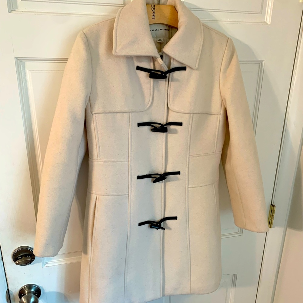 Banana Republic Ivory Italian Wool Quilted Lining Structured Toggle Coat XS